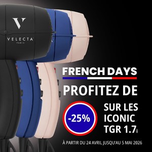 Les French Days arrivent chez Velecta Paris…À partir du 24 avril, retrouvez une sélection d’offres sur plusieurs de nos références emblématiques.Parmi elles, les Iconic TGR 1.7i seront à -25% pendant toute la durée de l’opération.Trois déclinaisons, le même savoir-faire Velecta Paris : un format iconique, une prise en main confortable et des performances pensées pour un séchage efficace au quotidien.📅 French Days du 24 avril au 5 mai 2026Restez connectés, d’autres offres arrivent très bientôt.#FrenchDays #VelectaParis #IconicTGR17i #SecheCheveuxProfessionnel #MadeInFrance #HairCare