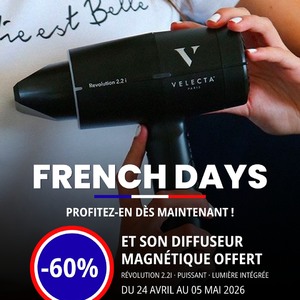 Les French Days commencent maintenant chez Velecta Paris. Pour cette édition, nous mettons à l’honneur l’une de nos offres phares : le Révolution 2.2i avec 60% de remise, et son diffuseur magnétique offert.Un sèche-cheveux pensé pour allier puissance, performance et confort d’utilisation, avec en plus sa lumière intégrée pour un séchage encore plus précis.Une offre exclusive à retrouver du 24 avril au 5 mai 2026 à minuit.✨ Révolution 2.2i + diffuseur magnétique offert : 113,96 €Rendez-vous sur notre site pour en profiter.#FrenchDays #VelectaParis #SecheCheveuxProfessionnel #MadeInFrance #HairCare