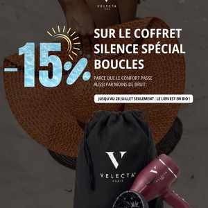 Et si cet été, vous profitiez d'un coiffage plus confortable… à prix réduit ?Jusqu'au 28 juillet, bénéficiez de -15 % sur notre Coffret Silence Spécial Boucles.Pensé pour les cheveux bouclés, ondulés ou texturés, ce coffret réunit tout le nécessaire pour sécher vos cheveux tout en respectant leur forme naturelle :✓ un sèche-cheveux professionnel silencieux✓ un diffuseur adapté pour préserver la définition des boucles✓ une pochette de voyage offerte pour l'emporter partout avec vousParce qu'un beau résultat ne devrait pas rimer avec un bruit assourdissant, profitez d'un séchage plus agréable, plus rapide et plus respectueux de vos cheveux.Une offre disponible jusqu'au 28 juillet uniquement, dans la limite des stocks disponibles.👉 Retrouvez le Coffret Silence Spécial Boucles via le lien en bio.#SoldesÉté #CheveuxBouclés #DiffuseurCheveux #SècheCheveuxProfessionnel #BrushingBoucles