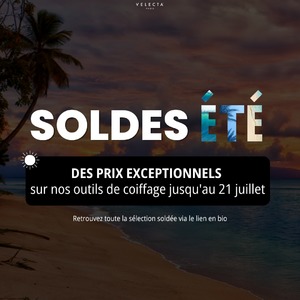 Les soldes d'été Velecta Paris sont officiellement ouvertes ☀️À partir d'aujourd'hui, retrouvez une sélection de nos outils coiffants à prix remisés pour accompagner votre routine tout l'été.Lisseur-boucleur, sèche-cheveux professionnels, coffrets et accessoires : plusieurs références emblématiques rejoignent les soldes pendant une durée limitée.Toujours avec ce qui fait l'ADN Velecta Paris depuis 1936 :- fabrication française • outils pensés pour durer • réparabilité jusqu'à 10 ans • confort de coiffage • performances professionnellesParce qu'un bon outil coiffant vous accompagne bien au-delà d'une saison.✨ Certaines références sont disponibles en quantités limitées.Découvrez toute la sélection des soldes d'été directement via le lien en bio.#SoldesEte #MadeInFrance #SecheCheveuxProfessionnel #VelectaParis #RoutineCheveux