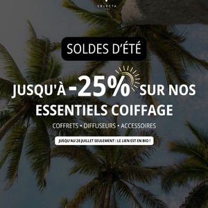 On parle souvent du sèche-cheveux.Du lisseur.De la puissance.Du résultat final.Mais une belle routine coiffage se construit aussi grâce aux détails.Ceux qui facilitent les gestes du quotidien.Ceux qui permettent de gagner du temps.Ceux qui rendent le coiffage plus agréable.Pendant les soldes d'été, retrouvez une sélection d'essentiels à prix remisés :✨ Coffret Essentiel Beauté : -15 %✨ Diffuseurs professionnels : -15 %✨ Pose TGR : -25 %Des accessoires et coffrets pensés pour compléter votre routine, accompagner vos coiffages et tirer le meilleur parti de vos outils Velecta Paris.Parce qu'un beau résultat ne dépend pas uniquement de l'appareil que l'on utilise.Il dépend aussi de tout ce qui l'accompagne.Retrouvez l'ensemble de ces offres directement via le lien en bio ☀️#SoldesEte #AccessoiresCheveux #DiffuseurCheveuxBoucles #RoutineCheveux #MadeInFrance #VelectaParis